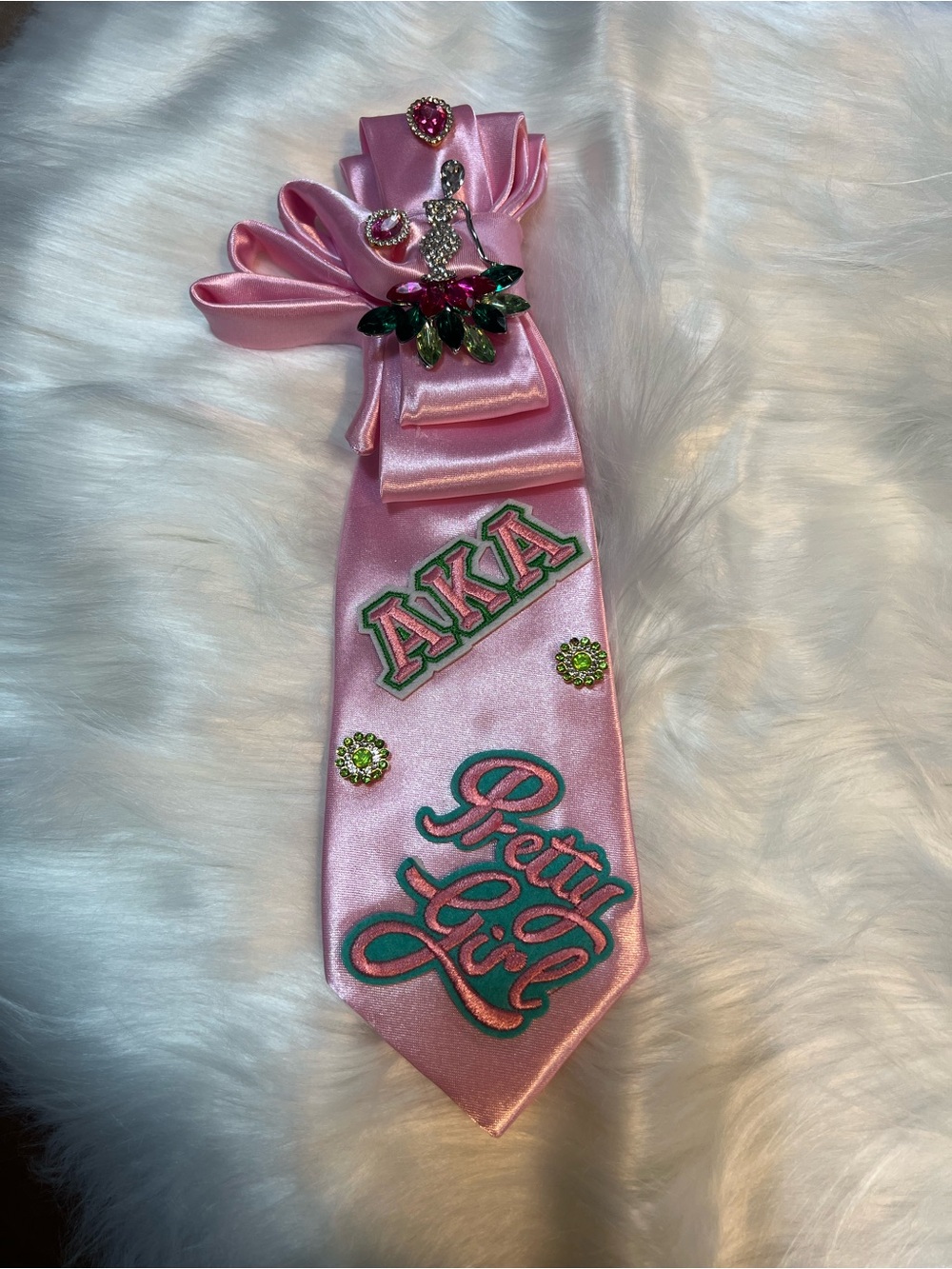 Pretty Girl Pink Satin Ribbon Tie with AKΛ Crest